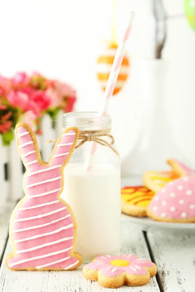 Easter cookies with bottle of milk — Stock Photo, Image