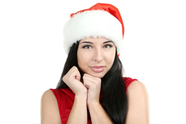 Noel şapkalı güzel kadın — Stok fotoğraf