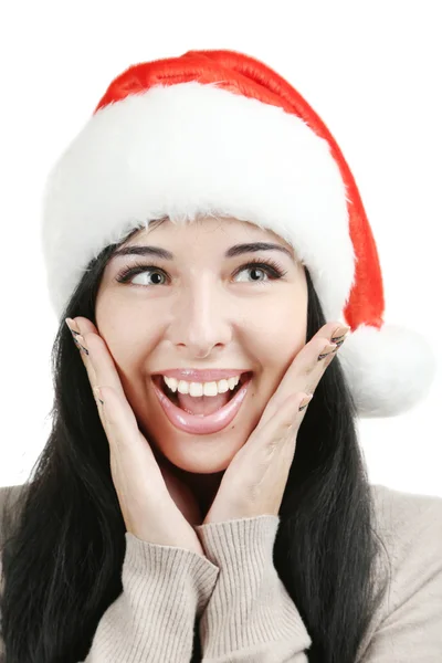 Женщина в рождественской шляпе — стоковое фото