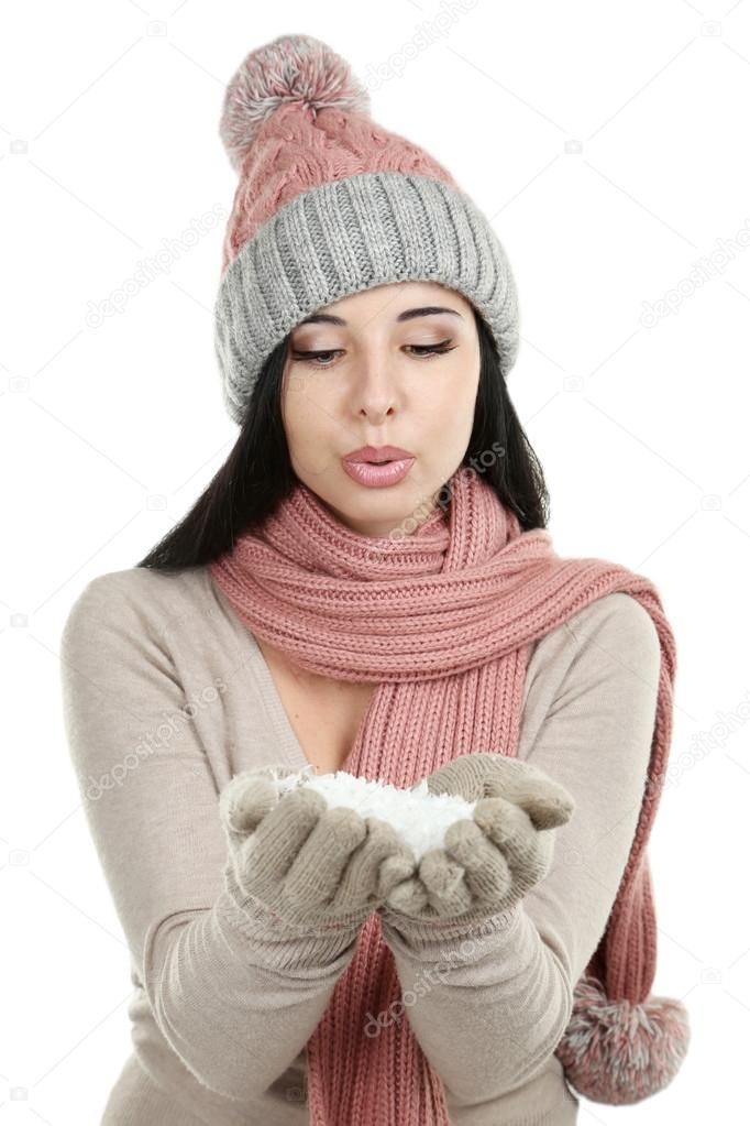Woman with snow in hands