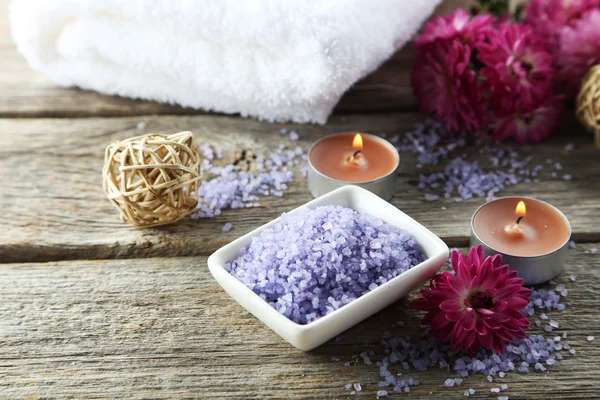 Sea salt in white bowl — Stock Photo, Image