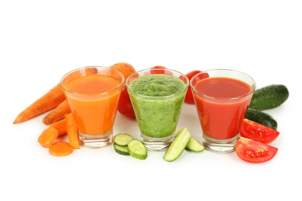 Fresh tomato, carrot and cucumber juice — Stock Photo, Image