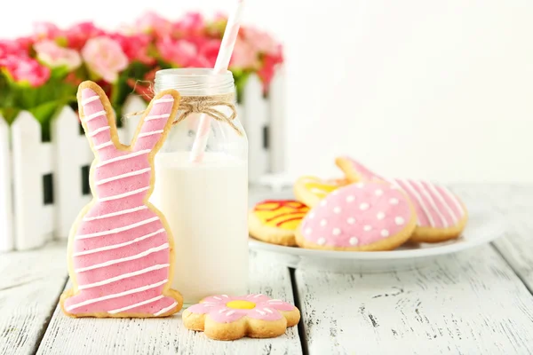 Easter cookies with bottle of milk — Stock Photo, Image