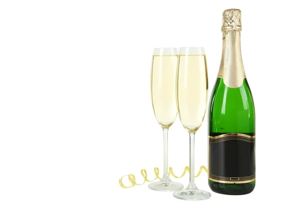 Glasses of champagne with bottle — Stock Photo, Image