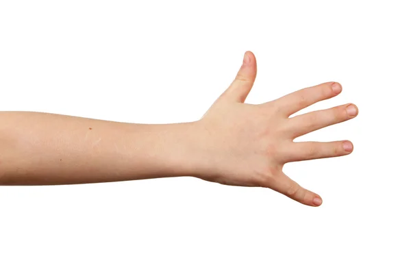 Детская рука на белом фоне — стоковое фото