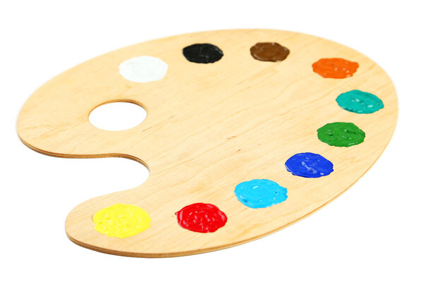 Wooden art palette with paints