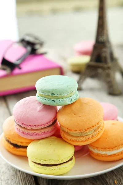 French colorful macaroons on plate — Stock Photo, Image