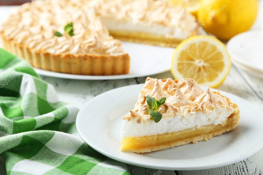 Lemon meringue pie on plate