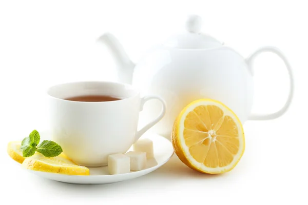 Cup of tea with mint and lemon — Stock Photo, Image