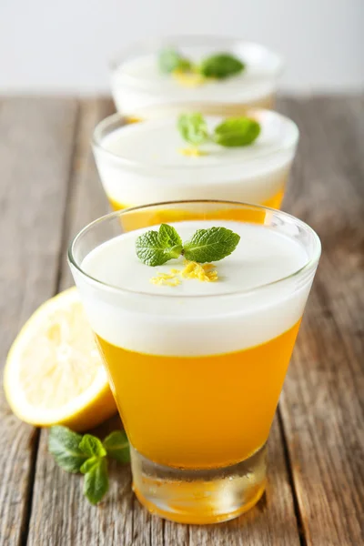 Tasty lemon jelly in glasses