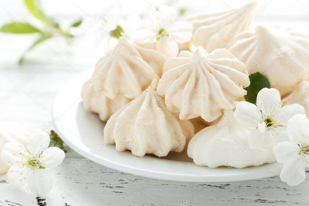 French meringue cookies  with flowers