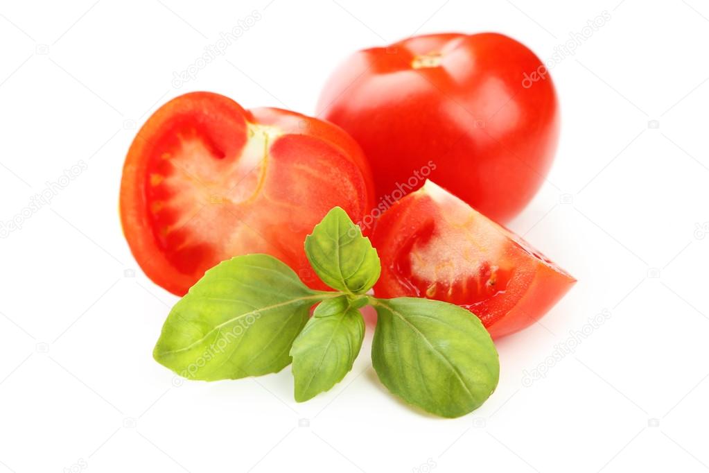 Tomatoes and basil leaves