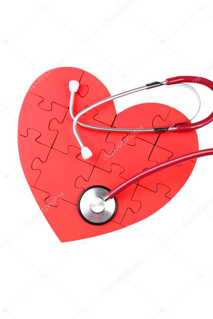 Red puzzle heart with stethoscope