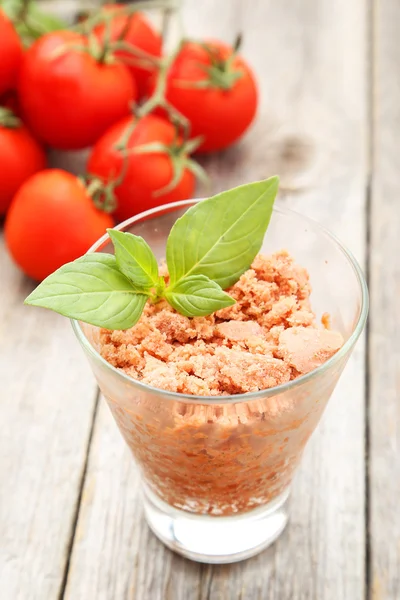 Glass with granita from fresh tomatoes — Stock Photo, Image