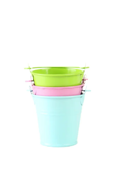 Three colorful buckets — Stock Photo, Image