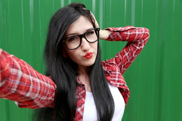 Fashion girl hipster in glasses — Stock Photo, Image