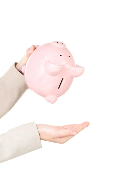 Shaking out empty piggy bank — Stock Photo, Image