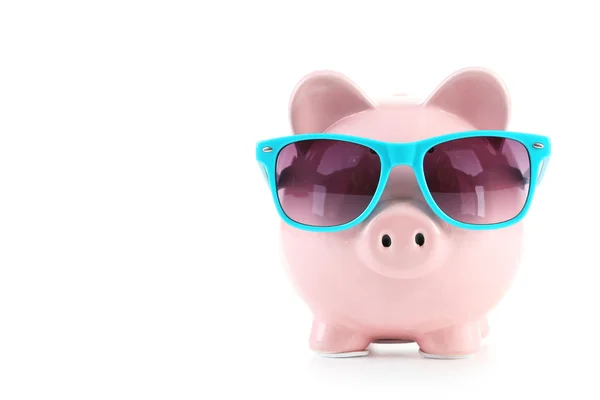 Pink piggy bank with glasses — Stock Photo, Image