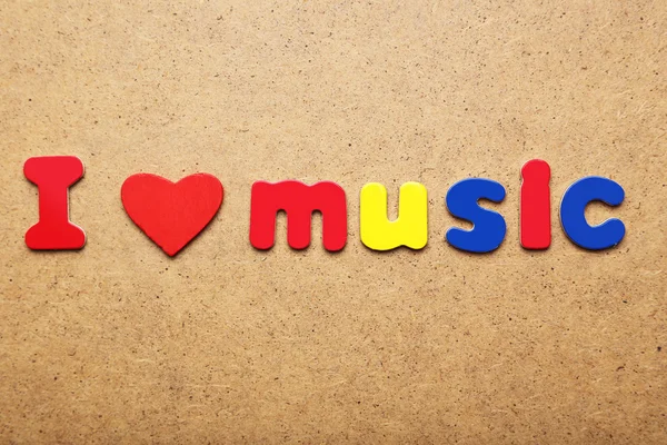 Uwielbiam słowo muzyka z kolorowe magnesy — Zdjęcie stockowe