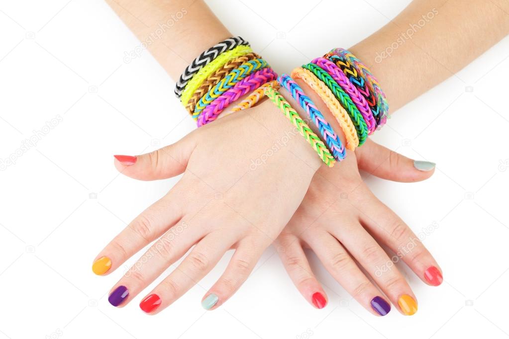 Loom bracelets on hands