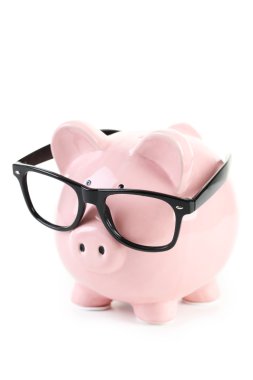 Gözlüklü pembe kumbara.