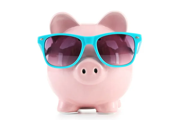 안경을 쓴 분홍 돼지 은행 — 스톡 사진