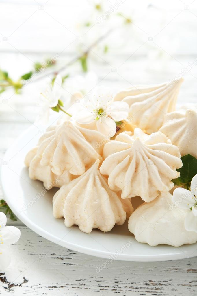French meringue cookies on plate
