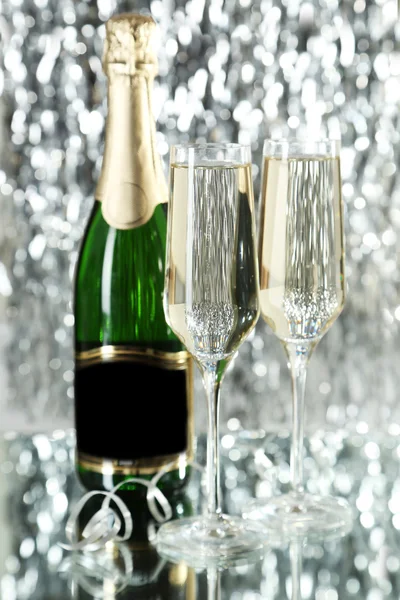 Glasses of champagne with bottle — Stock Photo, Image