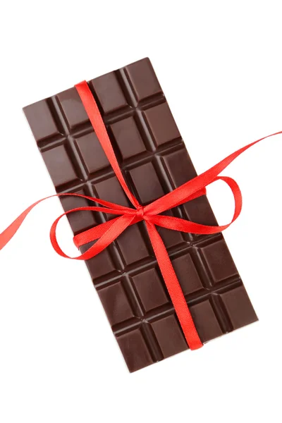 Ciemnej czekolady z kokardą czerwony — Zdjęcie stockowe