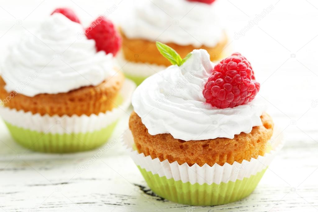 Raspberry cupcakes on plate