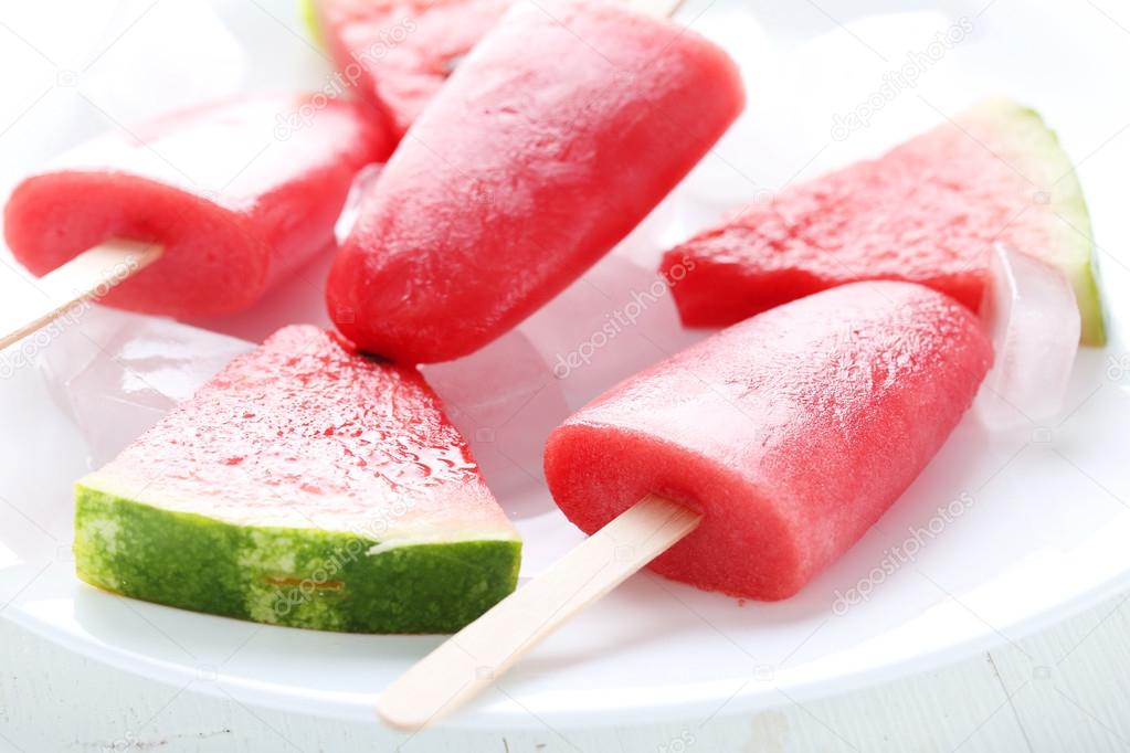 Watermelon popsicle on plate