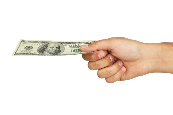 Hand holding hundred dollar bill — Stock Photo, Image