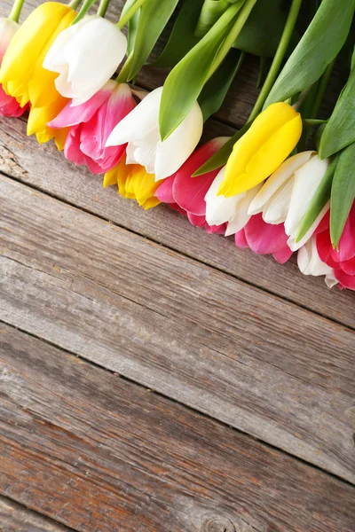 Tulips on wooden background — Stock Photo, Image