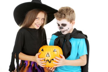 Güzel kız cadı ve sepet şeker için olan küçük çocuk bir