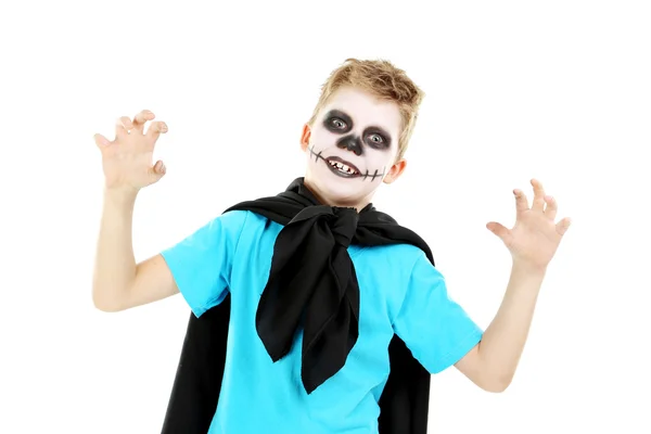 Kleiner Junge im Halloween-Kostüm auf weißem Hintergrund — Stockfoto