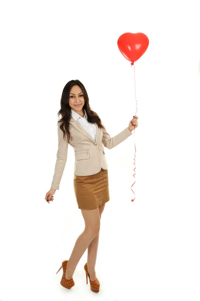 Woman with red balloon — Stock Photo, Image