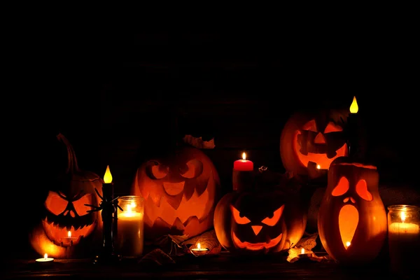 Halloween pumpkins with candles — Stock Photo, Image