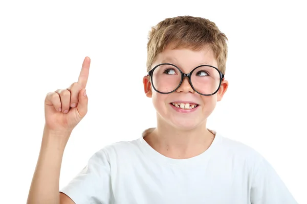 Retrato de menino feliz com óculos — Fotografia de Stock