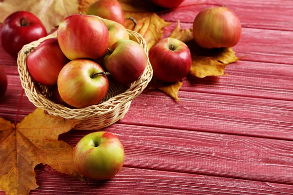 Ripe apples with autumn leaves — Stock Photo, Image