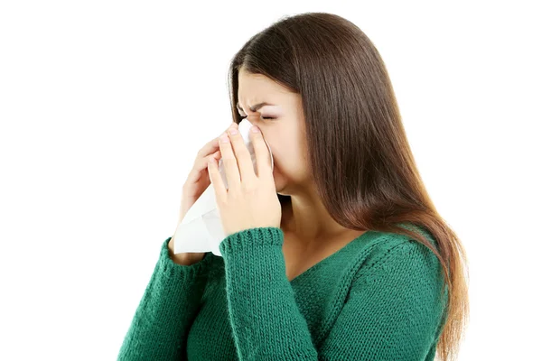 Ragazza malata con il naso che cola — Foto Stock