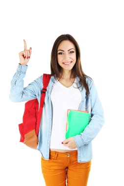 Beyaz zemin üzerinde bir genç öğrenci kız portresi