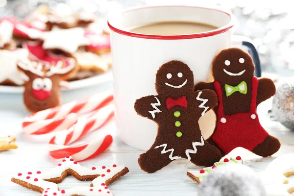 Christmas cookies with cup of hot coffee — Stock Photo, Image