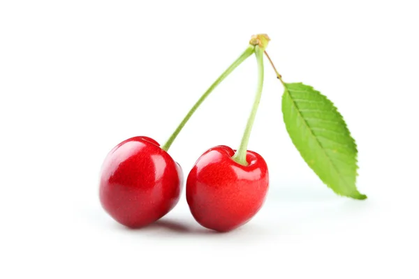 Cerezas maduras con hoja — Foto de Stock