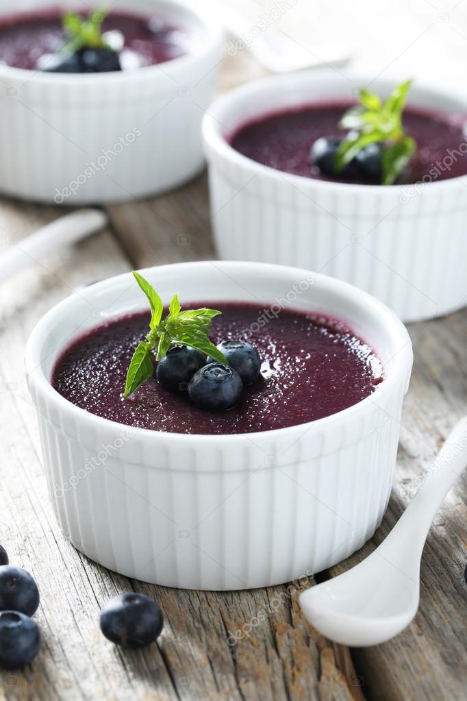 Delicious blueberry mousse in bowls
