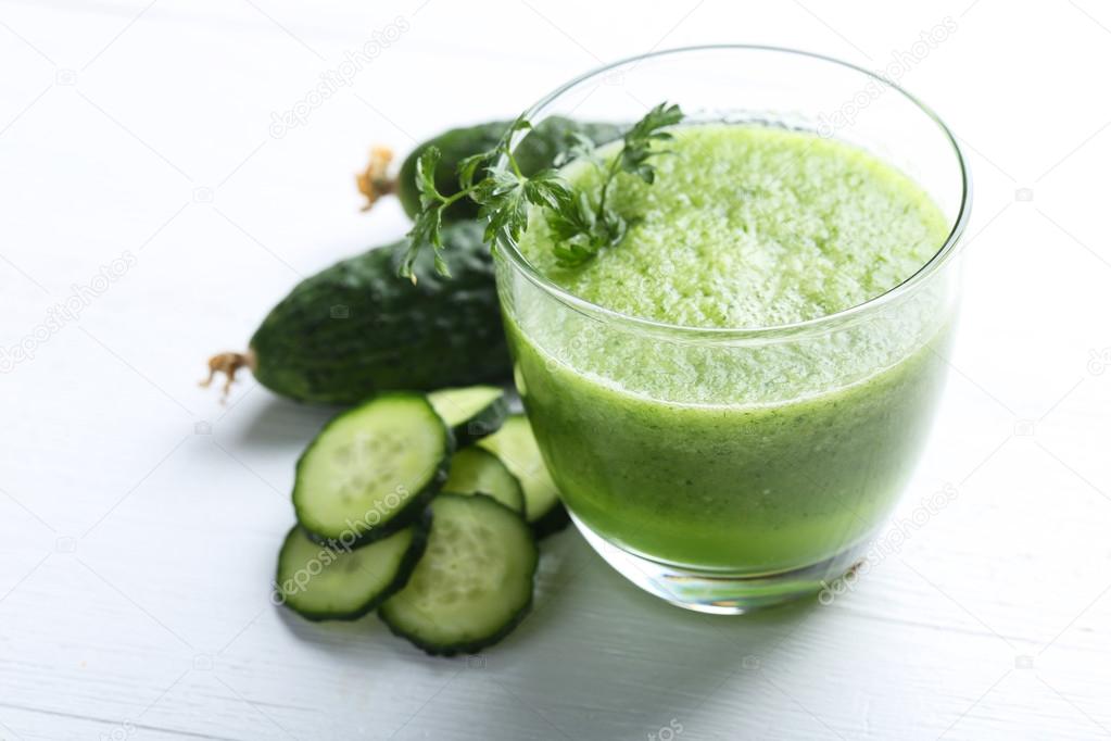 Glass of fresh cucumber juice
