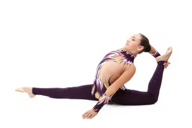 Beyaz bir arka plan üzerinde genç jimnastikçiler