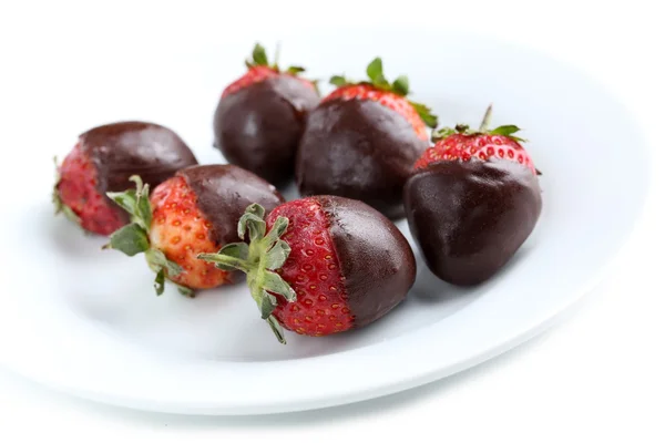 Strawberries dipped in dark chocolate — Stock Photo, Image