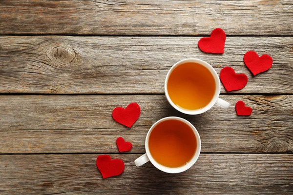 Love hearts with cups of tea — Stock Photo, Image