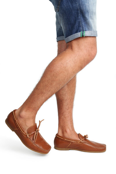 Fashion leather and brown moccasins shoes