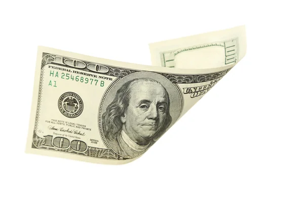 Hundred dollar bill falling — Stock Photo, Image